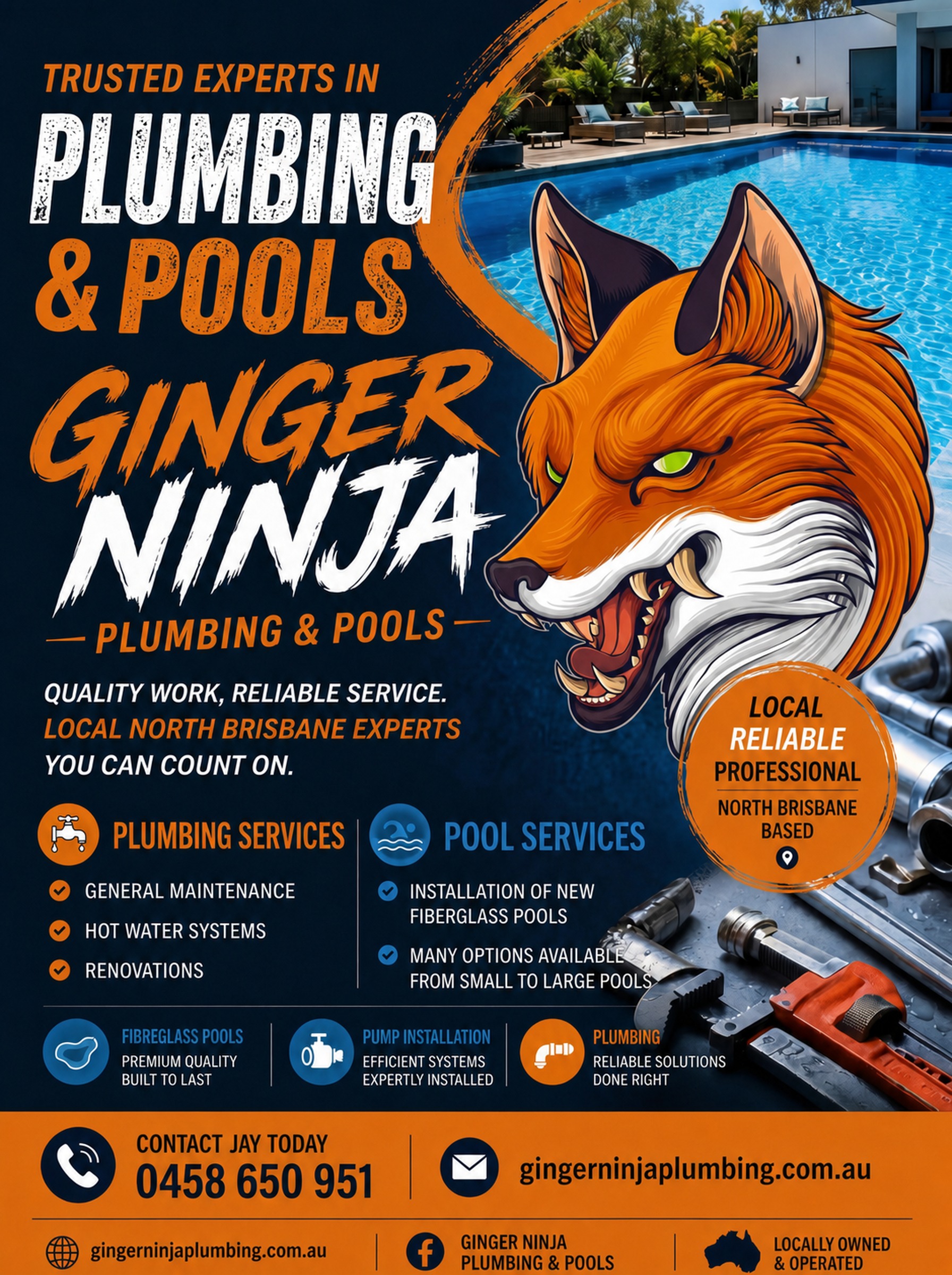 Ginger Ninja Plumbing & Pools — Trusted experts in plumbing and pools — North Brisbane based